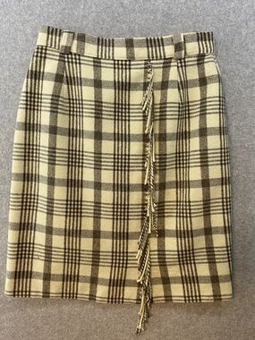 Vintage NEW FAST Brand Wool Skirt Fringe 28" Waist • Faux Wrap • Plaid